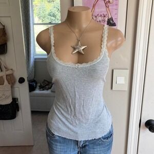 Aerie grey lace trim cami soft girl ribbed bow cami tank top